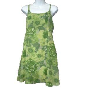 Vintage New Moine U.S.A Womens Babydoll Mini Dress Large Green Floral Coquette